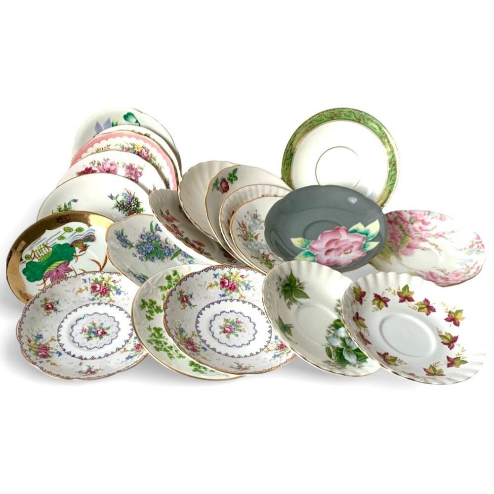 Vintage Bone China Saucers Set Of 20 With Floral Patterns Crafting Dessert Plate